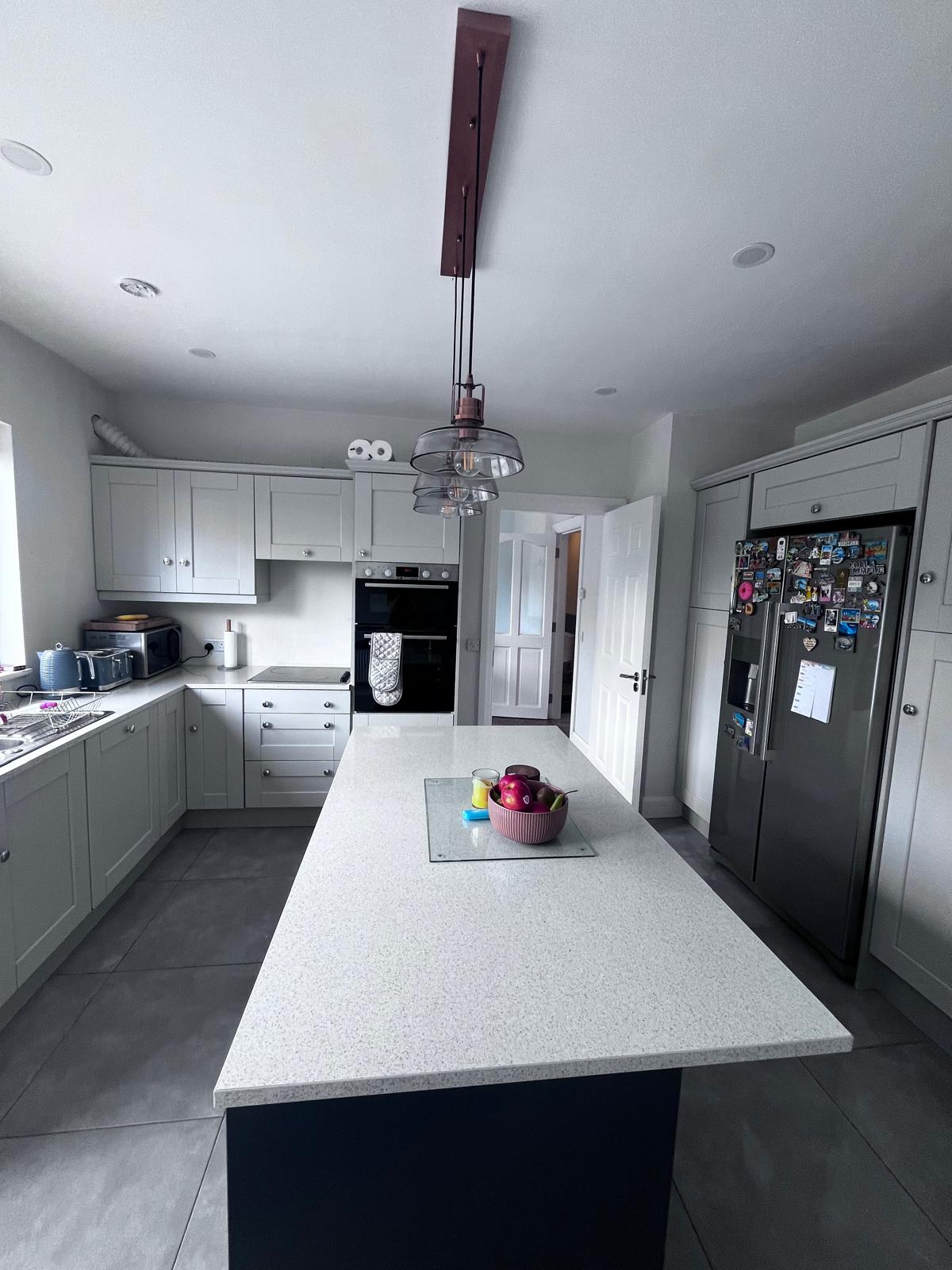 Spotless kitchen island after a changeover clean