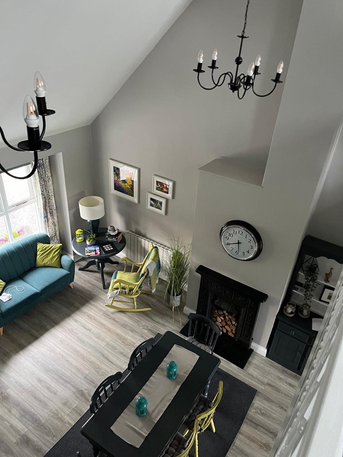 Open-plan living and dining room after a full house clean